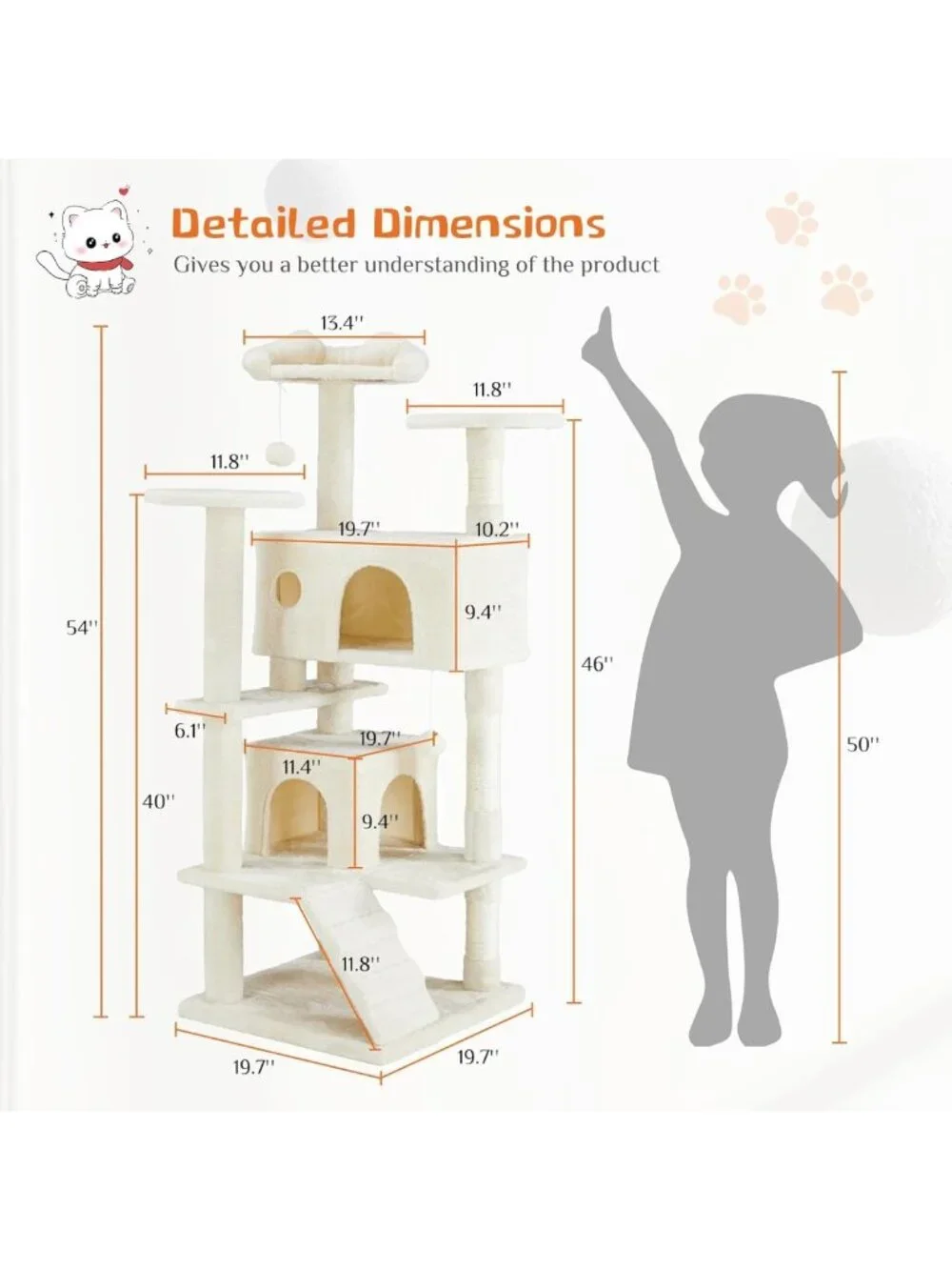 54-Inch Cat Tree Tower with Scratching Posts - Perfect for Indoor Cats & Play